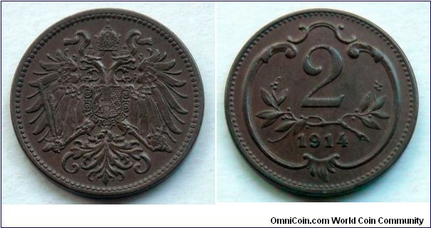 Austro-Hungarian Monarchy 2 heller.
1914