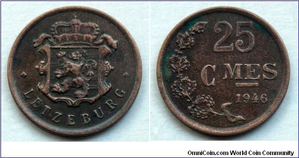 Luxembourg 25 centimes. 1946