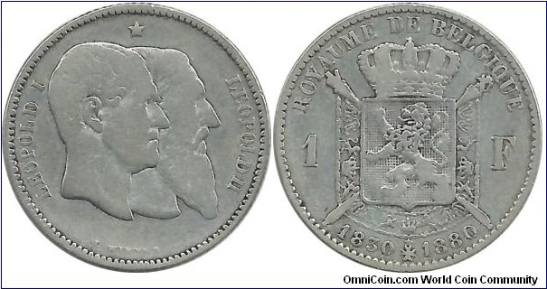 Belgium 1 Franc 1830-1880 (50th Anniversary of Independence)
