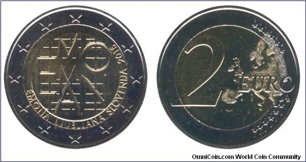 Slovenia, 2 euros, 2015, Cu-Ni-Ni-Brass, bi-metallic, 25.75mm, 8.5g, 2000 years of Emona - Ljubljana.