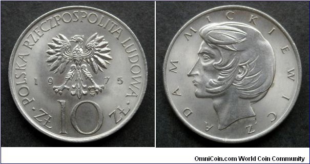 Poland 10 złotych.
1975, Adam Mickiewicz (II)