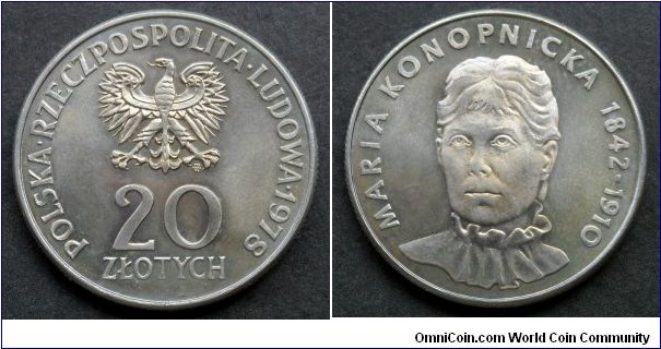 Poland 20 złotych.
1978, Maria Konopnicka (II)