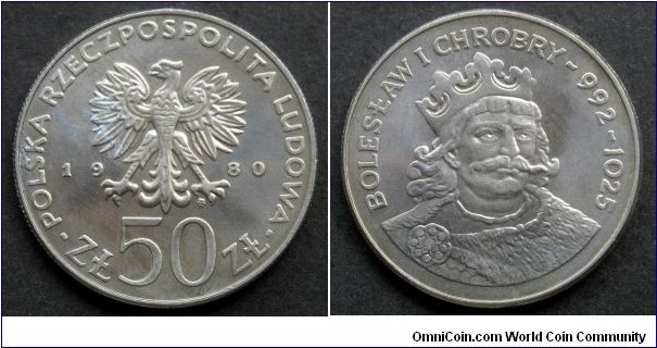 Poland 50 złotych.
1980, King Bolesław I Chrobry (Bolesław I the Brave) Reign 992-1025