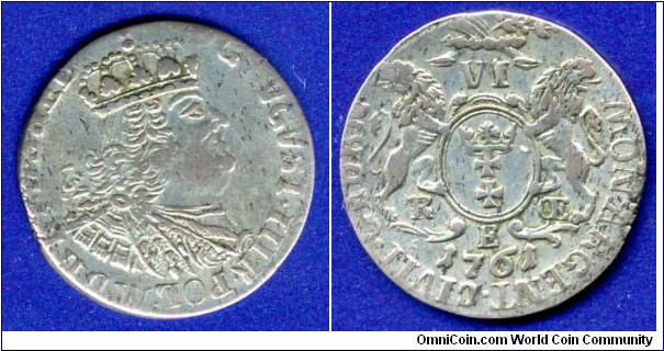 6 grosch.
Sachsen-Polen.
Danzig city.
 August III (1733-1763).



Billon. 2,94gr.
