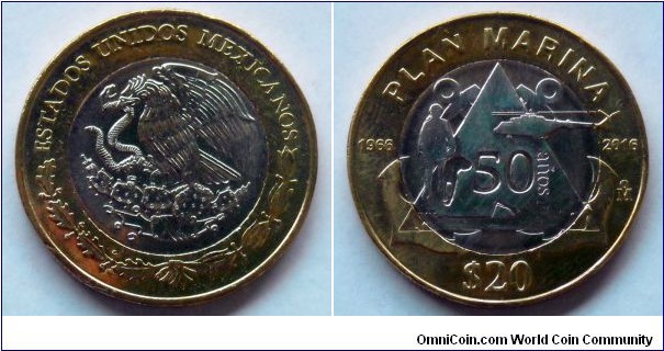 Mexico 20 pesos.
2016, 50th anniversary of 