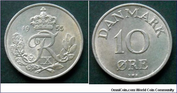 Denmark 10 ore.
1955