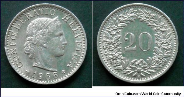 Switzerland 20 rappen.
1966 (B)