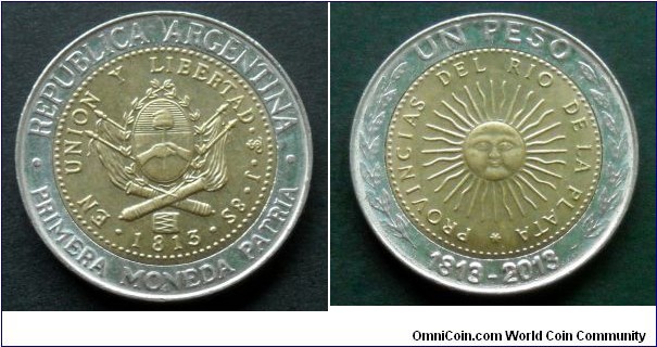 Argentina 1 peso.
2013, 200th anniversary of the First National Coin. (II)