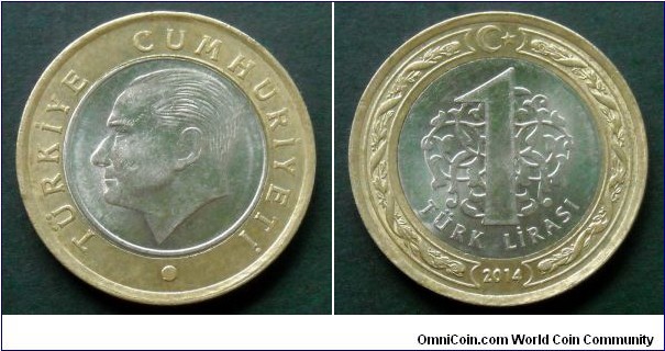 Turkey 1 lira.
2014