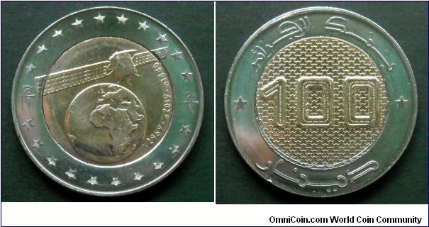 Algeria 100 dinars.
2019, Algerian satelite Alcomsat 1
