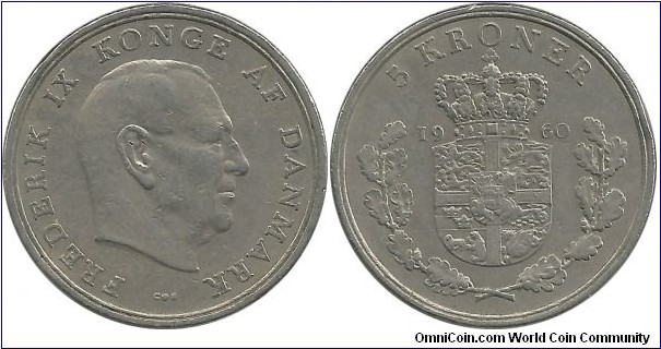 Denmark 5 Kroner 1960-Frederik IX