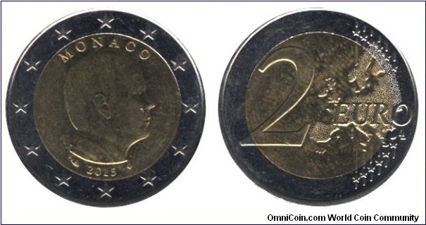 Monaco, 2 euros, 2015, Cu-Ni-Ni-Brass, bi-metallic, 25.75mm, 8.5g, Grand duke Albert II.