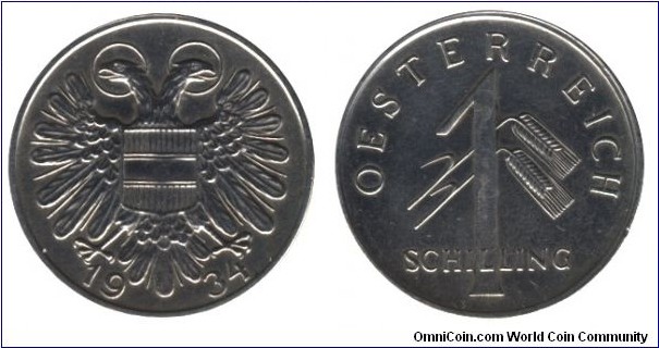 Austria, 1 schilling, 1934, Cu-Ni, 26mm, 7g.