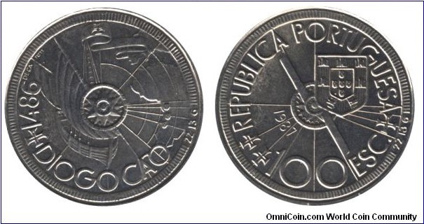 Portugal, 100 escudos, 1987, Cu-Ni, 34mm, 15g, 1486 - Diogo Cao.
