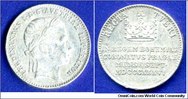 Coronation token.
To the coronation of Ferdinand I (1835-1848) as Ferdinand V, King of Moravia and Bohemia.


Ag. 5,47gr.