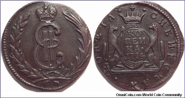 AE 1 kopeck 1774 KM Siberian coinage