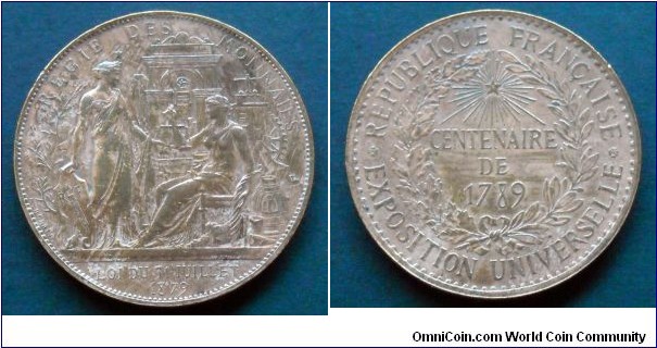 French commemorative bronze medal for the Centenary Universal Exhibition of 1889.
Regie des Monnaies.