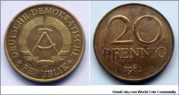 German Democratic Republic (East Germany) 20 pfennig.
1981
