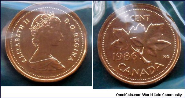 Canada 1 cent from 1986 mint set (RCM)