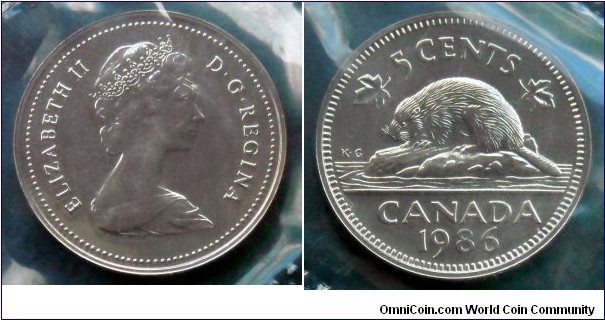 Canada 5 cents from 1986 mint set (RCM)