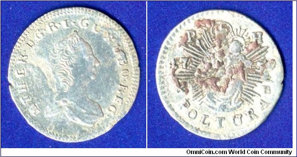 Poltura.
Kingdom of Hungary.
Maria Theresia (1741-1780).
*KB* - Kremnitz mint.


Ag243f. 0,962gr.