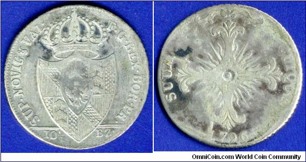 10-1/2 batzen.
Swiss canton Neuchatel (Neuenberg).
Prussian rule.

Friedrich Wilhelm II (1786-1797).


Ag.
