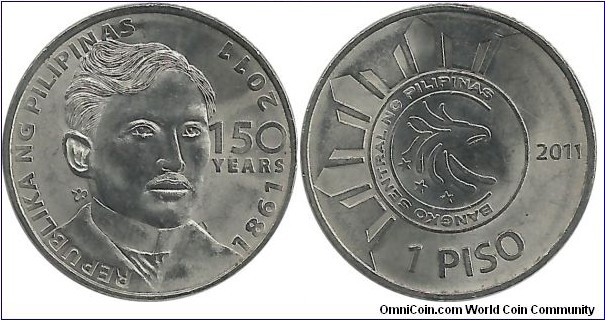 Philippines 1 Piso 2011 - 150th Birth Anniversary of Jose Rizal