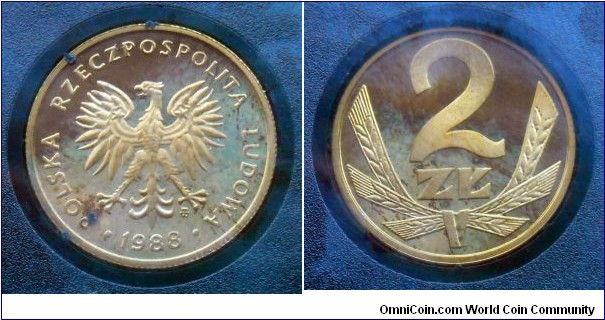 Poland 2 złote. Proof from 1988 mint set. Mintage: 5.000 pieces.