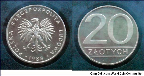 Poland 20 złotych. Proof from 1988 mint set. Mintage: 5.000 pieces.