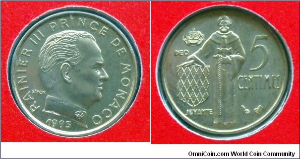 Monaco 5 centimes from 1995 mint set (Monnaie de Paris)