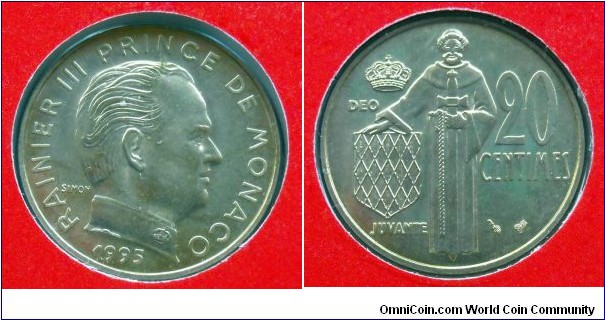 Monaco 20 centimes from 1995 mint set (Monnaie de Paris)