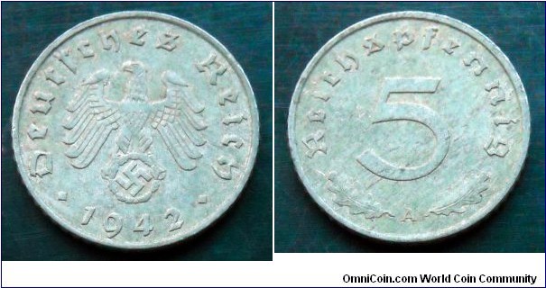 Germany (Third Reich) 5 pfennig. 1942 A, Zinc