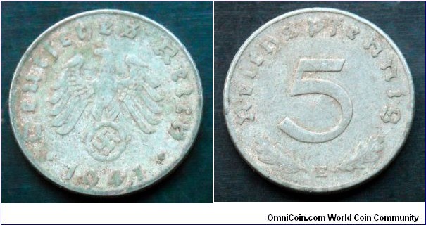 Germany (Third Reich) 5 pfennig. 1941 E, Zinc
