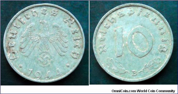 Germany (Third Reich) 10 pfennig. 1944 B, Zinc (II)