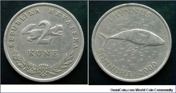 Croatia 2 kune.
2000, Latin text; Thunnus thynnus (Tuna)