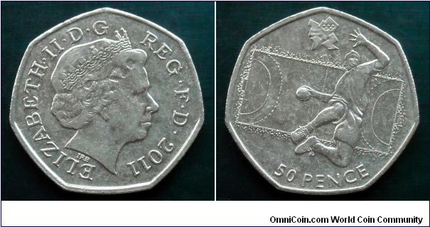 50 pence. 2011, London Olympics 2012. Handball.