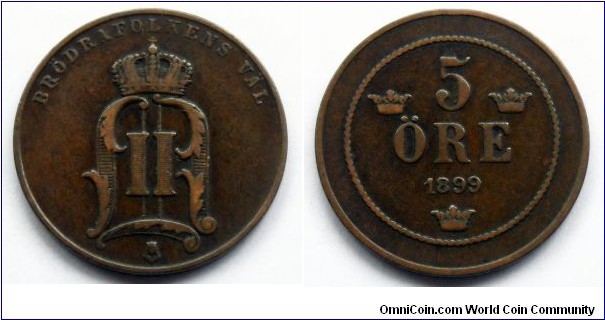 Sweden 5 ore. 1899, Oscar II