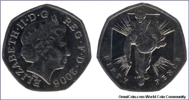 United Kingdom, 50 pence, 2008, Cu-Ni, 7-sided, 27.3mm, 8g, Victoria Cross, 150th Anniversary, Queen Elizabeth II.