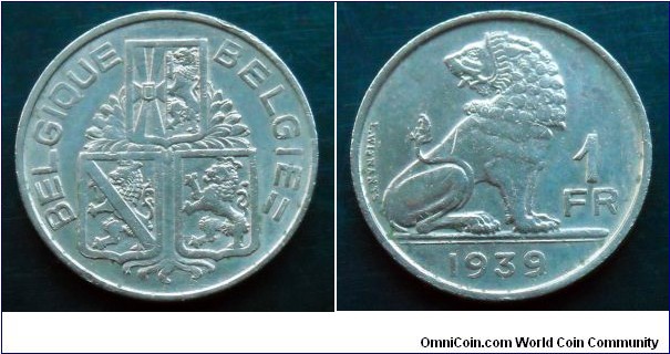 Belgium 1 franc.
1939, Belgique-Belgie (II)