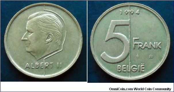 Belgium 5 francs.
1994, Belgie