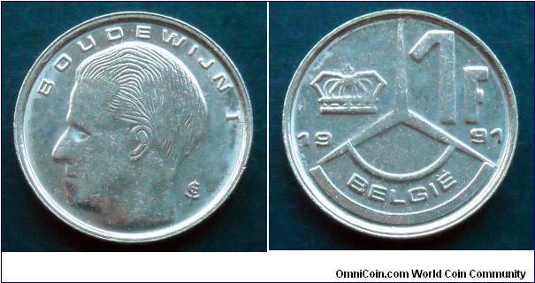 Belgium 1 franc.
1991, Belgie (III)