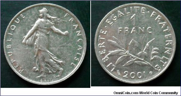 France 1 franc 2001, The last year of the new franc.