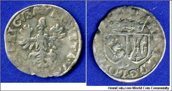 2 denier.
Duchy of Lorraine.
Henri II le Bon (1608-1624).
Lorraine before joining France after a Thirty Year war.




Bilon.

