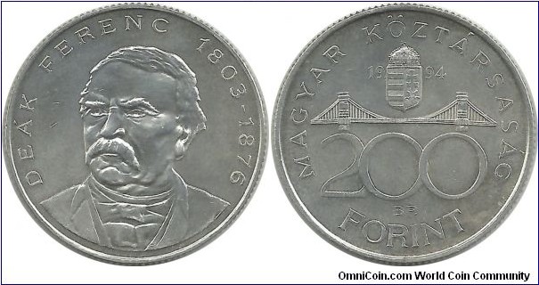 Hungary 200 Forint 1994 -Ferenc Deak