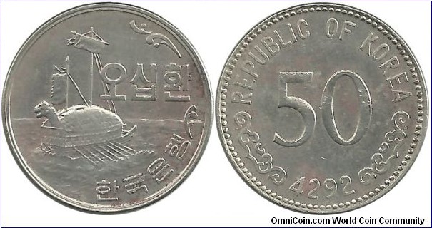 Korea-South 50 Hwan 4292(1959) - I clean the coin
