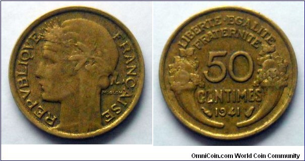 France 50 centimes.
1941 designed by Pierre-Alexandre Morlon