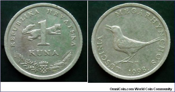 Croatia 1 kuna.
1998, Latin text; Luscinia megarhynchos (Nightingale)