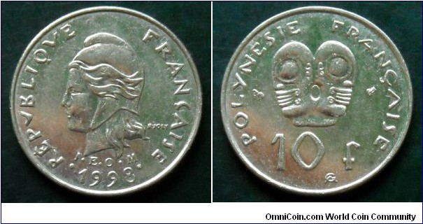 French Polynesia 10 francs. 1998 (I.E.O.M)