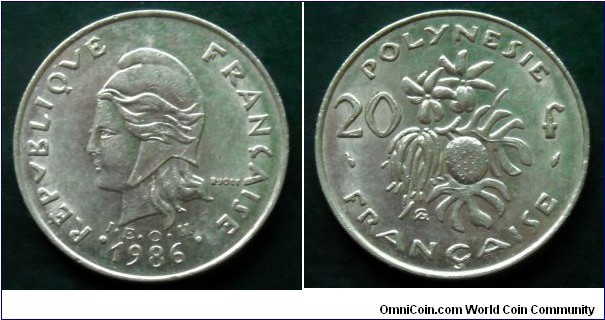 French Polynesia 20 francs. 1986 (I.E.O.M)