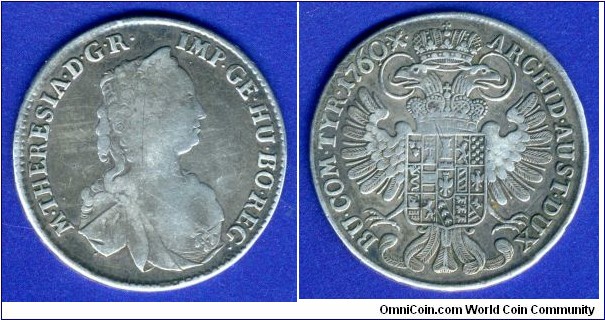 Half Thaler.
Tyrol.
Maria Theresia (1745-1780) Empress of Holy Roman empire.


Ag833f. 14,06gr.